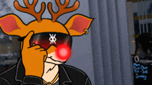 a cartoon of a reindeer wearing sunglasses and a black jacket