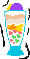 a cartoon drawing of a ice cream sundae with hearts on it