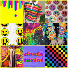 a colorful collage with the words death metal on the bottom right