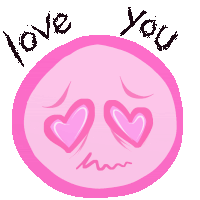 a pink smiley face with hearts in its eyes and the words " love you " above it