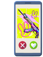 a cell phone with a picture of a gun and a bunny on the screen