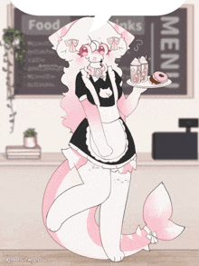 a drawing of a cat dressed as a maid