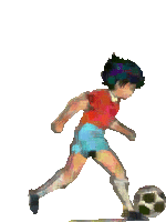 a cartoon illustration of a boy kicking a soccer ball