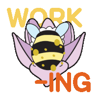 a cartoon drawing of a bee and the word work ing