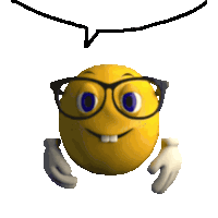 a smiley face wearing glasses and a speech bubble