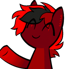 a cartoon drawing of a red and black pony with the number 5 on its arm