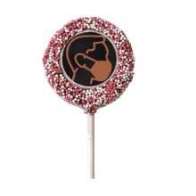 a lollipop with a man wearing a mask on it