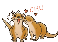 a cartoon of two otters kissing with the word chu in red