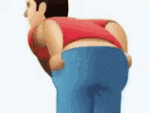 a cartoon man in a red shirt and blue jeans is holding his butt .