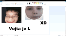 a computer screen shows a picture of a child 's face and the word xd