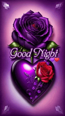 a purple heart with a purple rose in it and the words good night