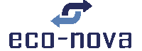 a blue and white logo for eco-nova with two arrows pointing in opposite directions