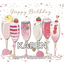 a happy birthday card for karen with champagne glasses on it