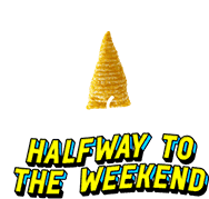 a sign that says halfway to the weekend with a waffle cone on top