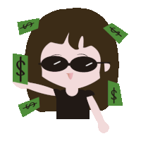 a girl wearing sunglasses is holding up a dollar bill