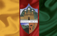 a flag with a coat of arms for nahuala solola on it