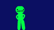 a drawing of a green stick figure with a sad face on a dark blue background