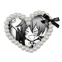 a black and white drawing of a boy in a heart shaped frame with pearls