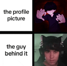 a picture of a boy with cat ears next to a picture of a guy with cat ears behind it