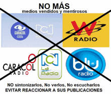 several logos are crossed out with the words " no mas medios vendidos y mentirosos "