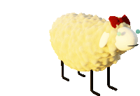 a sheep wearing a red bow on its head