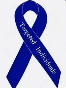 a blue ribbon says targeted individuals on it