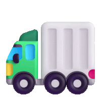 a green and white truck with purple wheels and a white trailer .