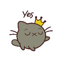 a cartoon cat with a crown on its head and the words yes written below it