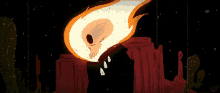 a drawing of a skull with a fire coming out of it 's head