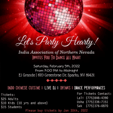 an advertisement for a party in india association of northern nevada