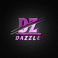 a purple dazzle logo on a black grid background