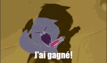 a cartoon cat with a bottle in its mouth and the words j'ai gagne