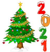 a christmas tree with decorations and the numbers 2 and 1