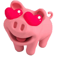 a cartoon pig with hearts in its eyes