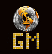 a logo for gm with a chess piece in the middle