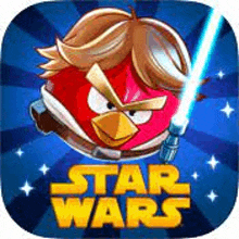 the angry birds star wars app icon shows a red bird with a lightsaber .