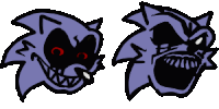 a drawing of a purple sonic with red eyes and a purple sonic with a black face .