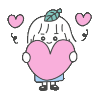 a girl with a leaf on her head holds a large pink heart