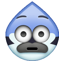 a blue teardrop shaped emoji with a surprised expression on its face