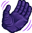 a cartoon illustration of a purple glove with purple lines coming out of it .