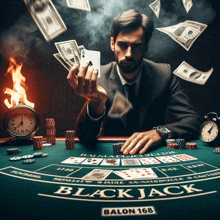 a man is playing a game of blackjack at a table that has the number 168 on it