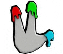 a cartoon drawing of the letter l with red , green and blue paint dripping from it .