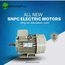 an ad for all new snpc electric motors on alienskart.com