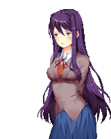 a girl with long purple hair and a bow tie