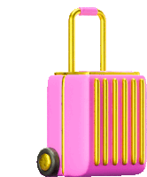 a pink suitcase with gold handles and wheels on a white background