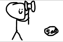 a stick figure is holding a bag of money that says sad