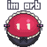 a pixel art drawing of a red ball with the words im orb below it