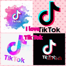 a collage of four logos for tiktok with hearts in the background