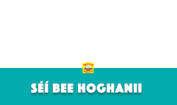 a blue and white sign that says sei bee hoghanii on it