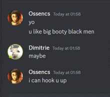 a screenshot of a text message between ossences and dimitrie